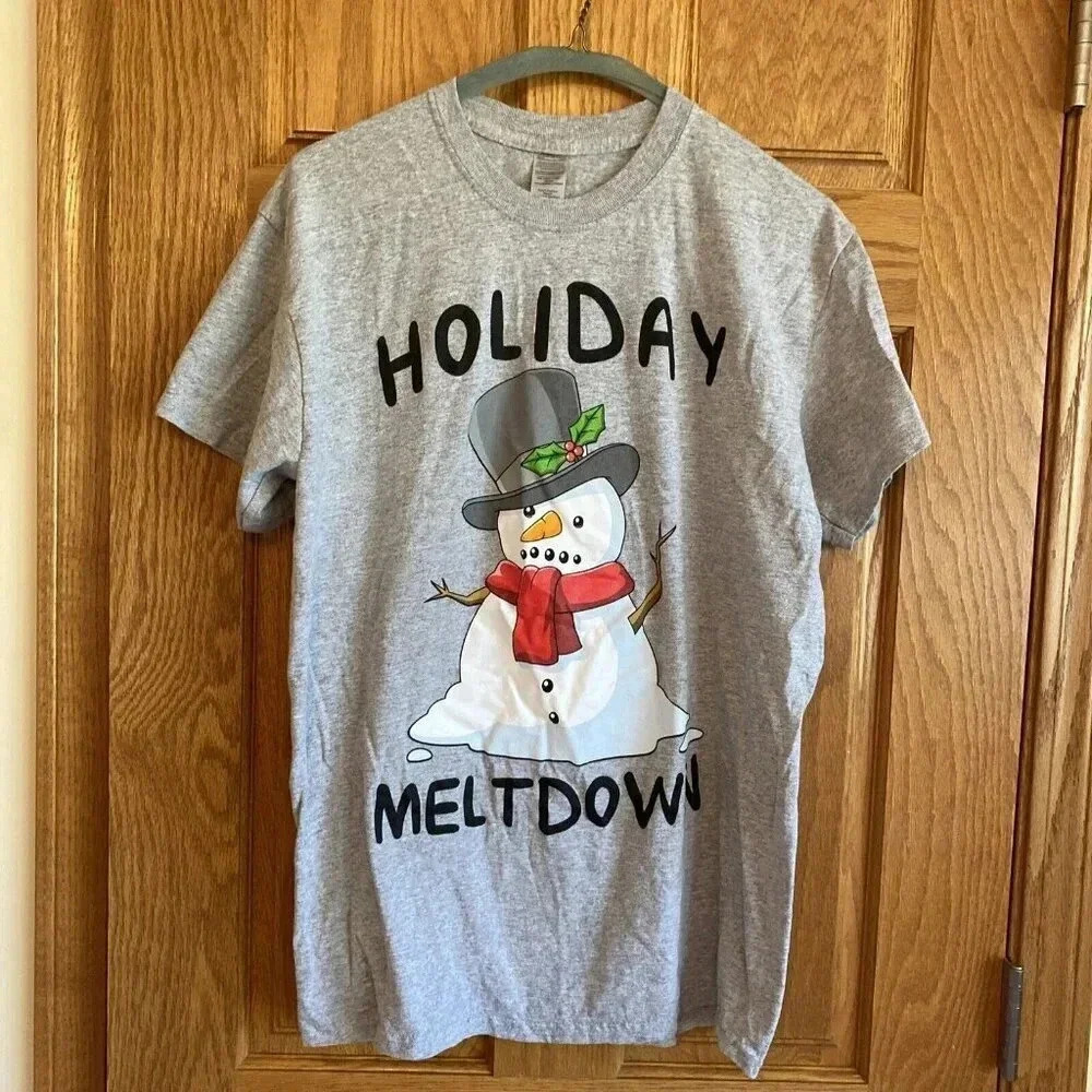 Holiday Meltdown T Shirt Men's Size M Christmas Snowman grey